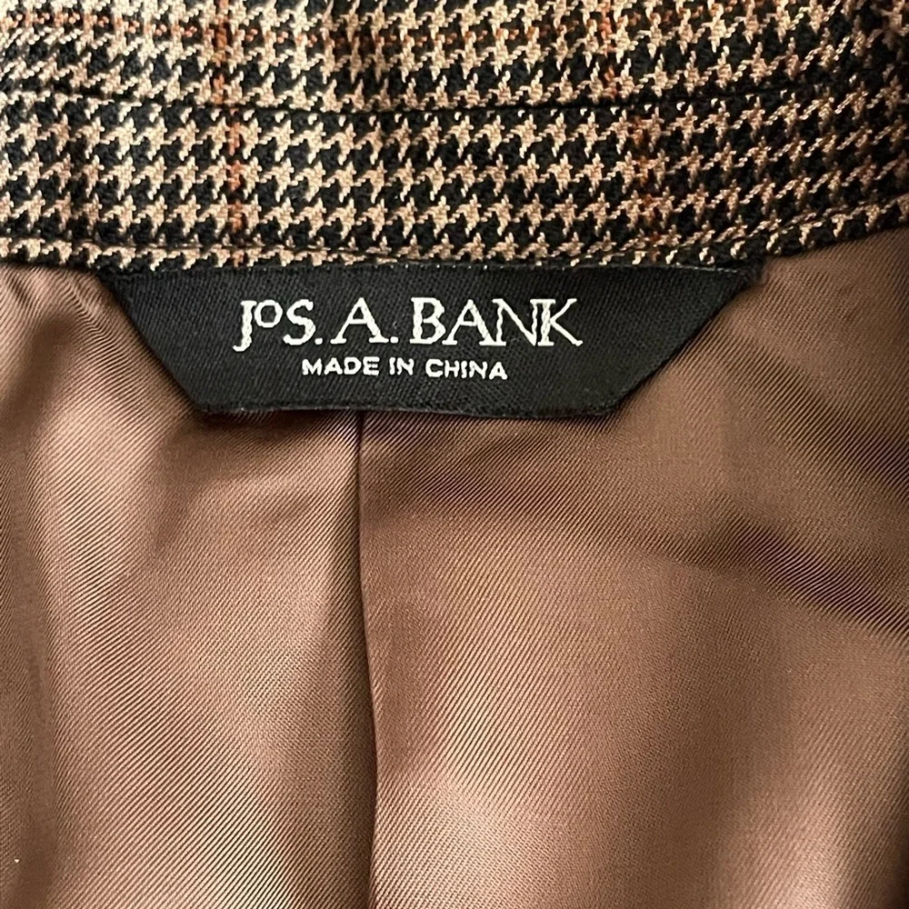 JoS. A. Bank Houndstooth Sport Coat Jacket Mens 41R Tan Silk Camel Hair Preppy